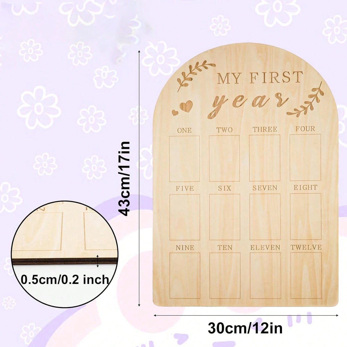 My First Year Arch Photo Frame, Natural Wooden Monthly Milestone Photo Board For Baby Birthday Party Decorations