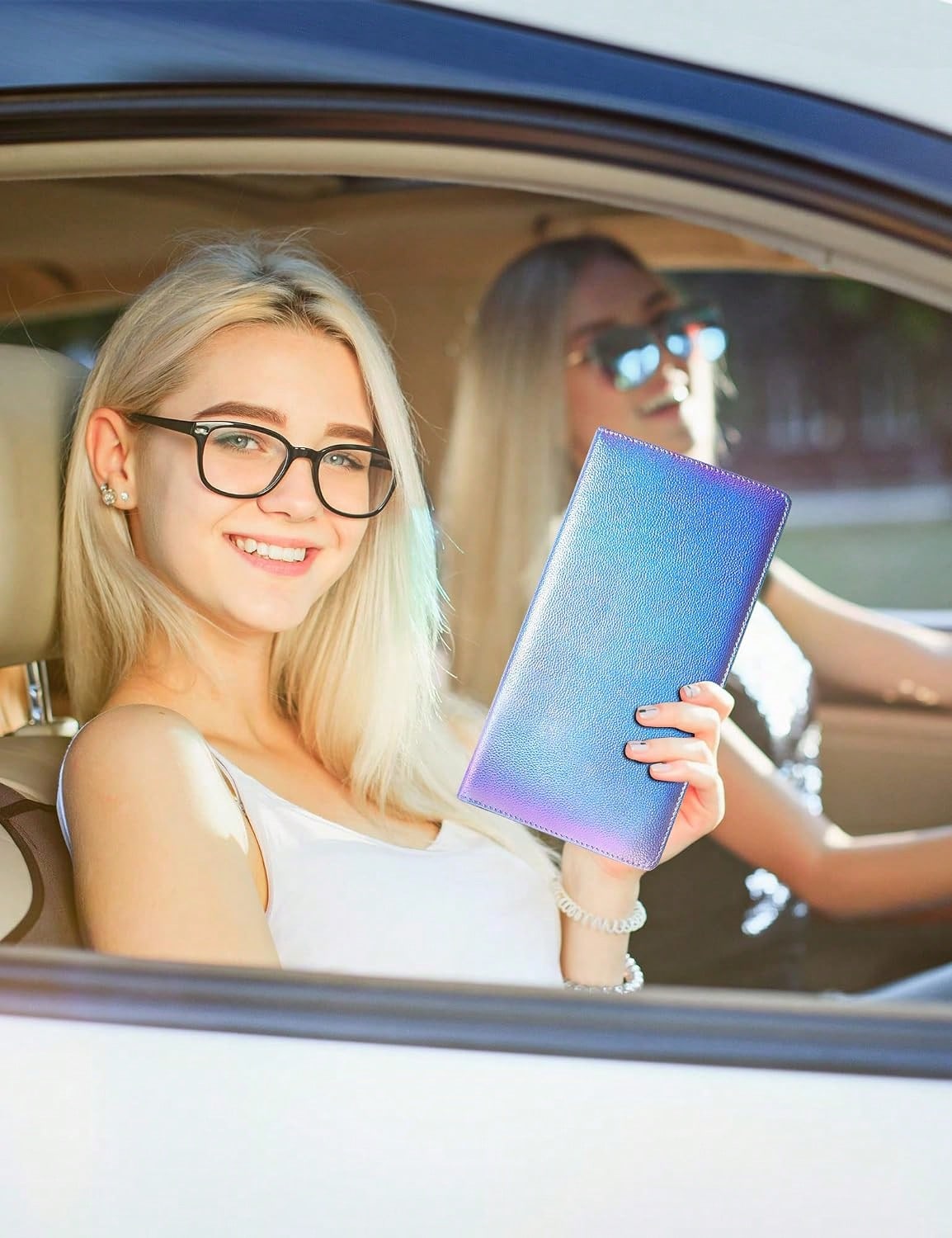 Mymazn Car Registration And Insurance Holder, PU Leather Glove Box Car Organizer With Magnetic Closure, Car Document Holder For Driver'S License &Amp; Essential Documents (Iridescent Blue)