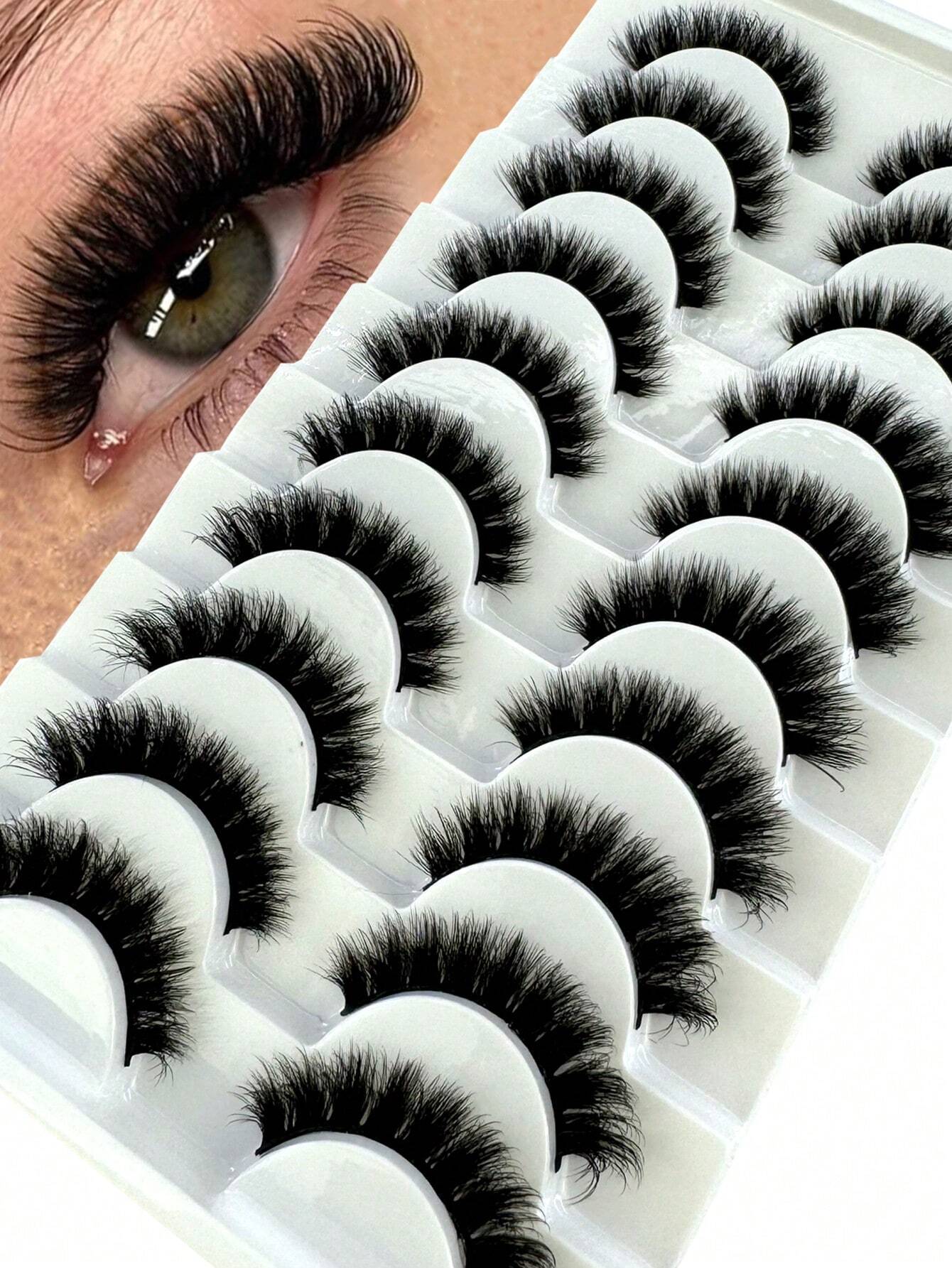 New 10 Pairs 6D Fluffy False Eyelashes, Soft And Fluffy, Handmade, Reusable, Short Natural Style, Dense 3D Faux Mink Eyelashes, 3D Cilioss False Eyelashes
