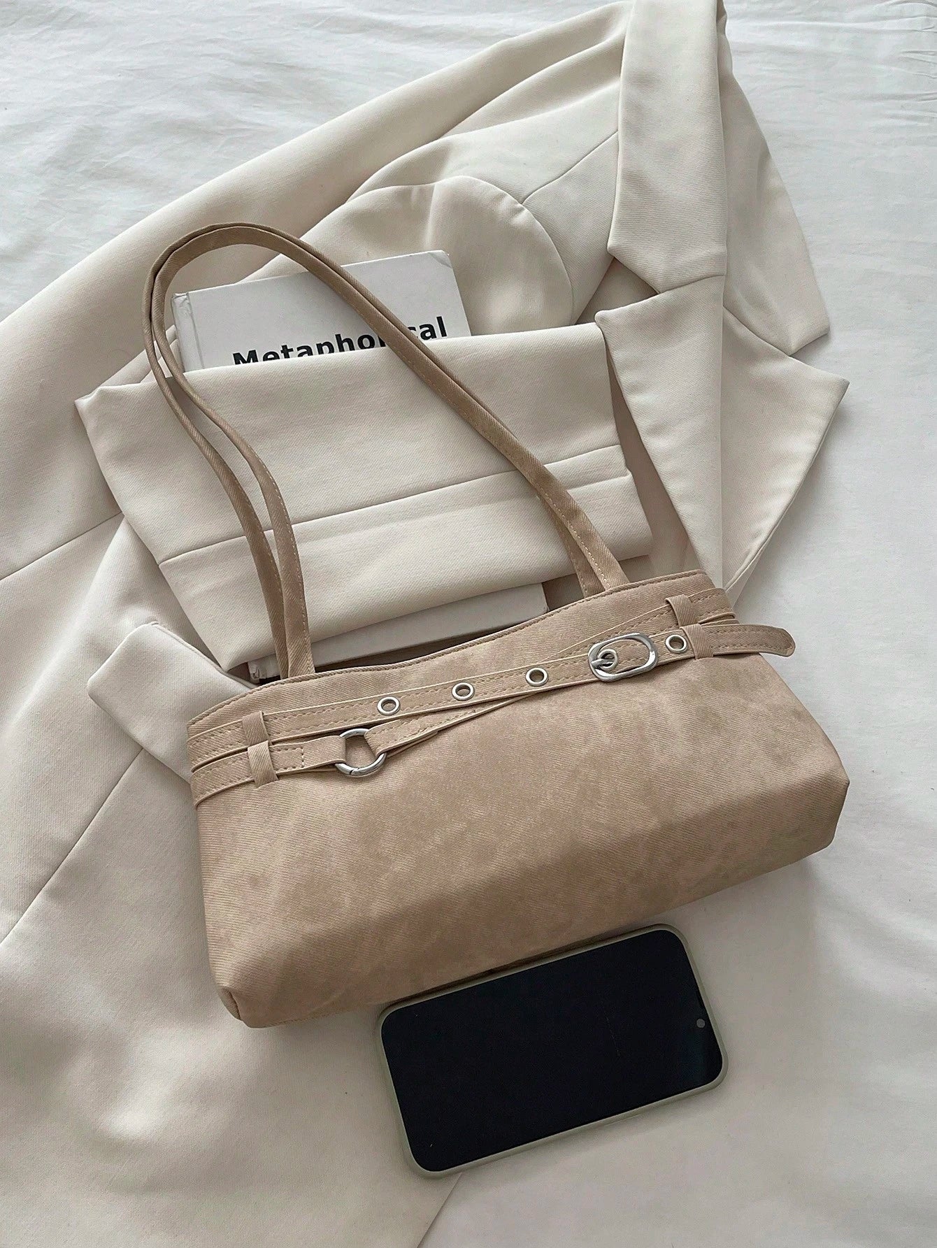 New Fashion Solid Color Practical Underarm Shoulder Bag, Classic Multi-Purpose Metal Buckle Decor Women's Handbag, Suitable For Shopping, Wallet, Young Ladies, College Students, Newlyweds And Office W