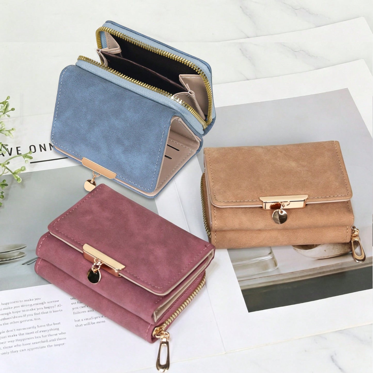 New Women's Wallet PU Leather Short Snap Closure Clutch Bag Small Coin Purse Card Holder Handbag