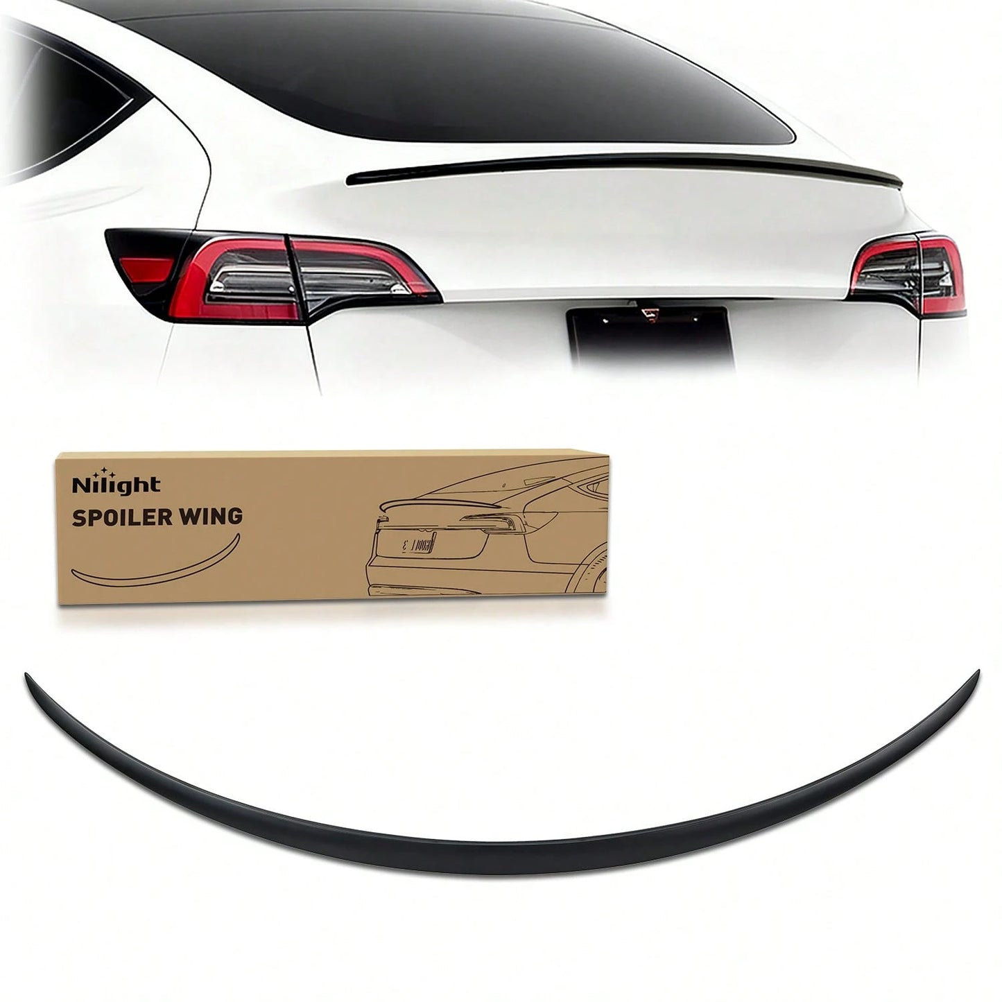 Nilight Rear Trunk Spoiler Compatible With Tesla Model Y 2020-2024, Matte Black Performance Ducktail Wing, ABS Exterior Body Styling Accessories