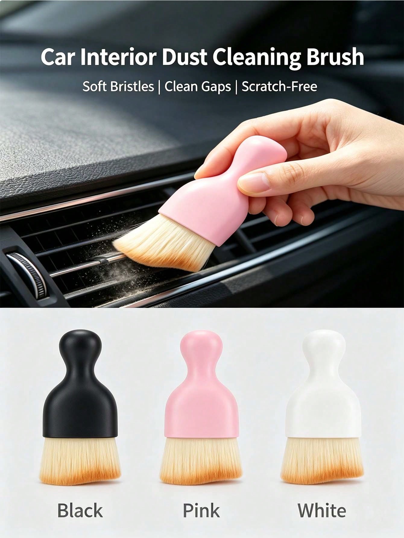Portable Car Dusting Brush, Soft Fine Bristle Brush Head, Minimalist Design, Suitable For Cleaning Car Interior Gaps, Such As Center Console, Screen Frame, Air Vent And Door Trim