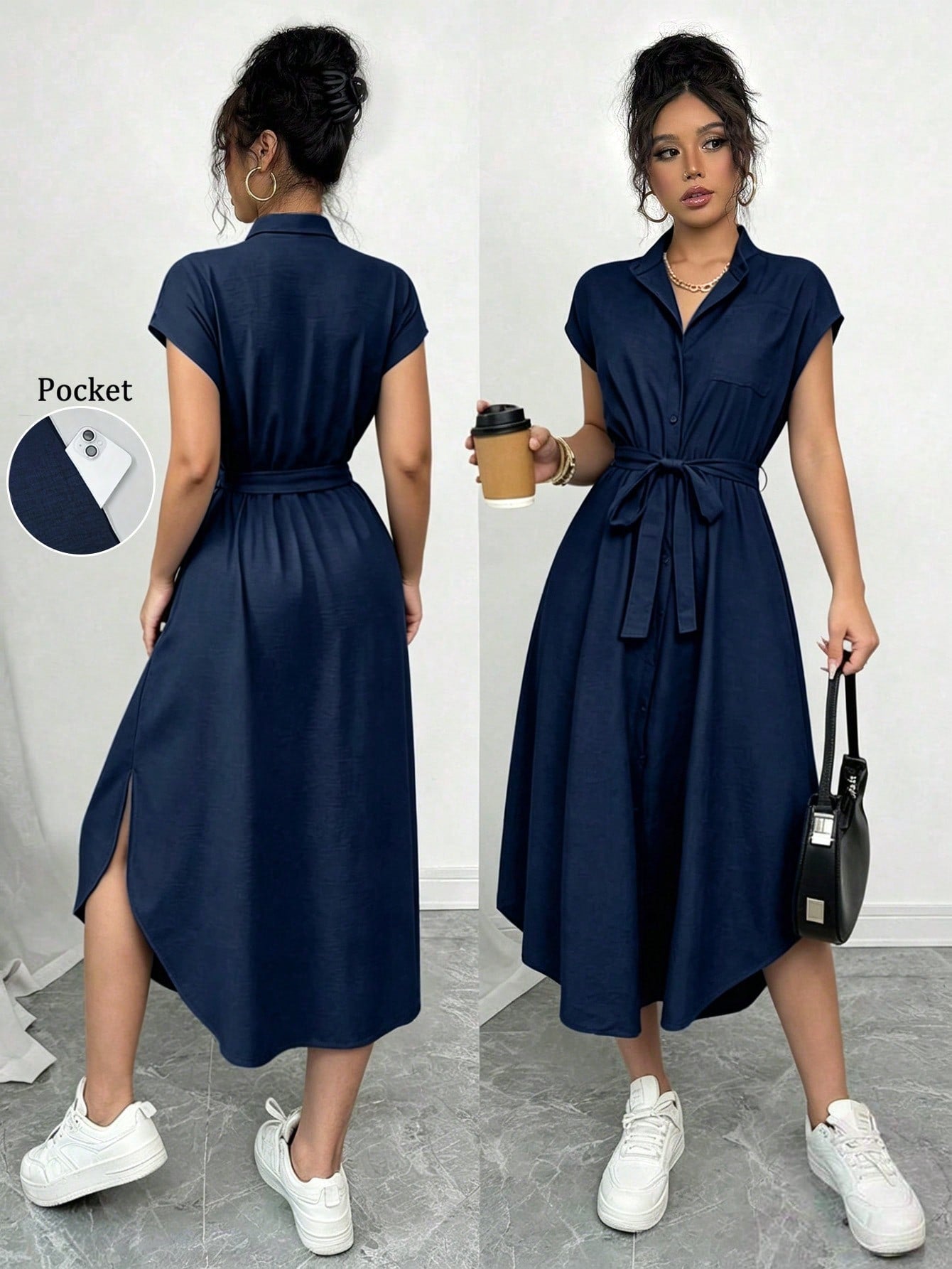 Raffinéa Women's Solid Color Bowknot Sleeveless Slit Elegant Dress