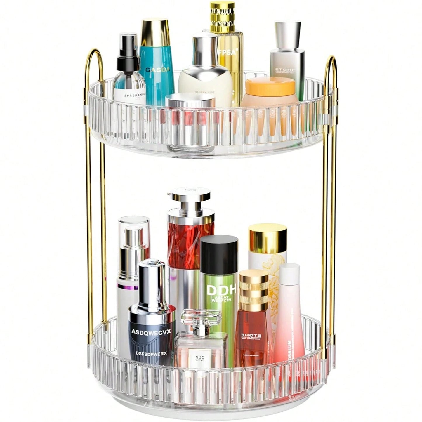 Rotating Makeup Organizer Countertop 2 Tier Lazy Susan Trays Clear Skincare Perfume Storage For Bathroom Counter Vanity.