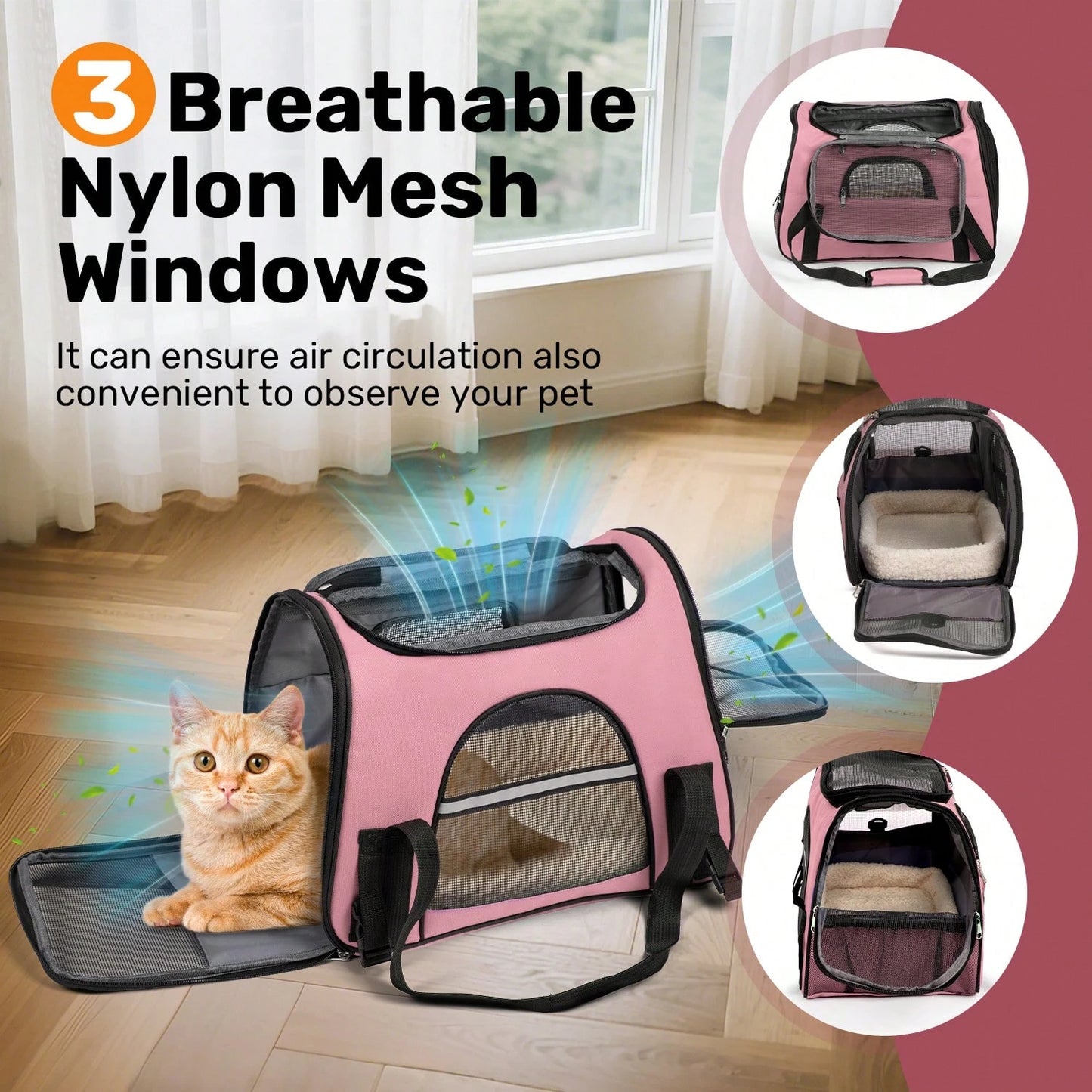 Secure Zipper Anti-Escape Pet Carrier Backpack| Spacious Ventilated Foldable Cat/Dog Travel Bag| Car & Airline Approved Collapsible Cage With Breathable Design