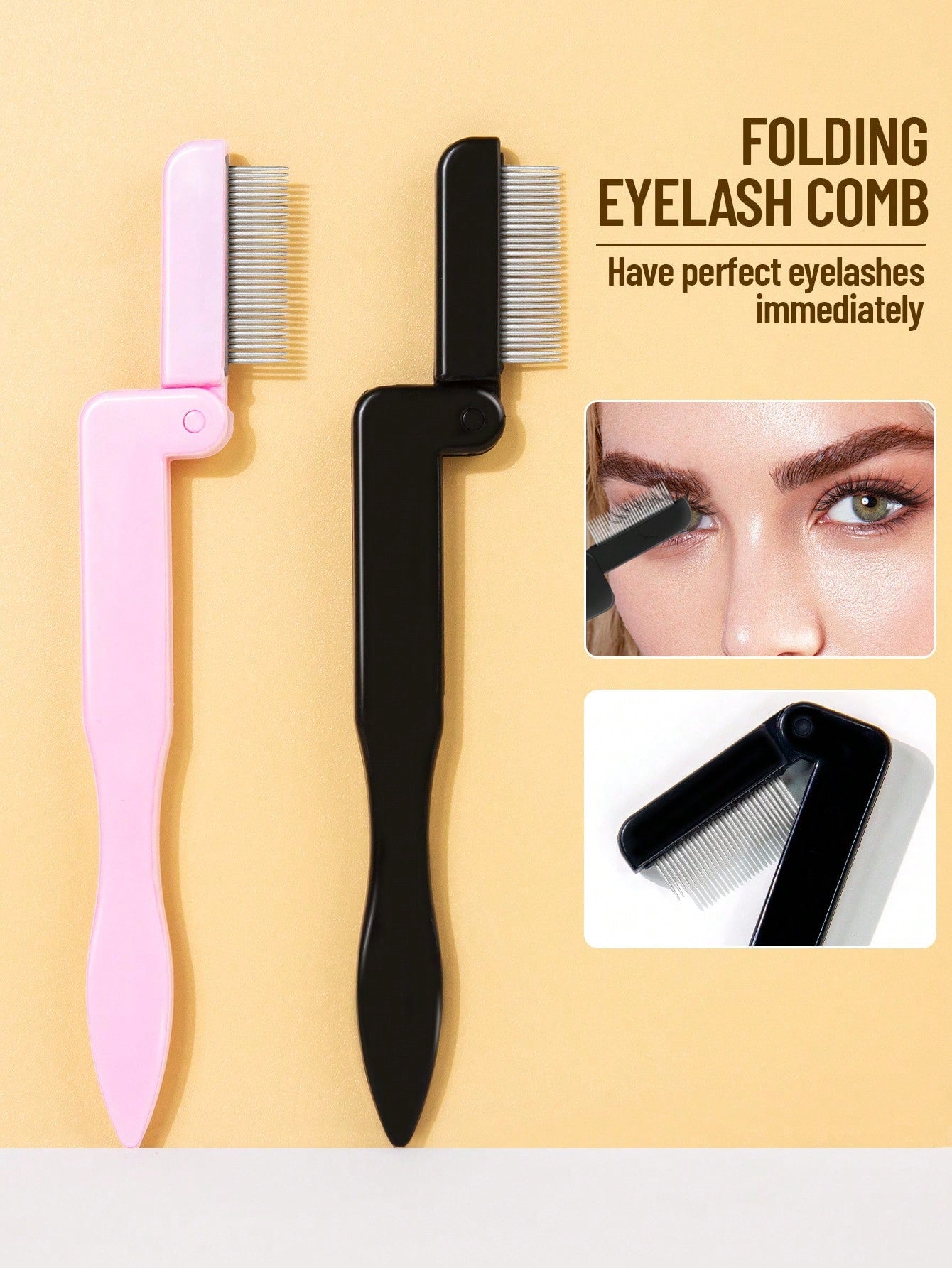 SEPROFE 1pc Folding Stainless Steel Comb With Dense Teeth, Helps Separate Lashes, Prevent Mascara Clumping, Portable Eyelash Brush,Eyebrow Brush,Eyeshadow Brush,Spoolie,Spoolie Brush,Giveaways