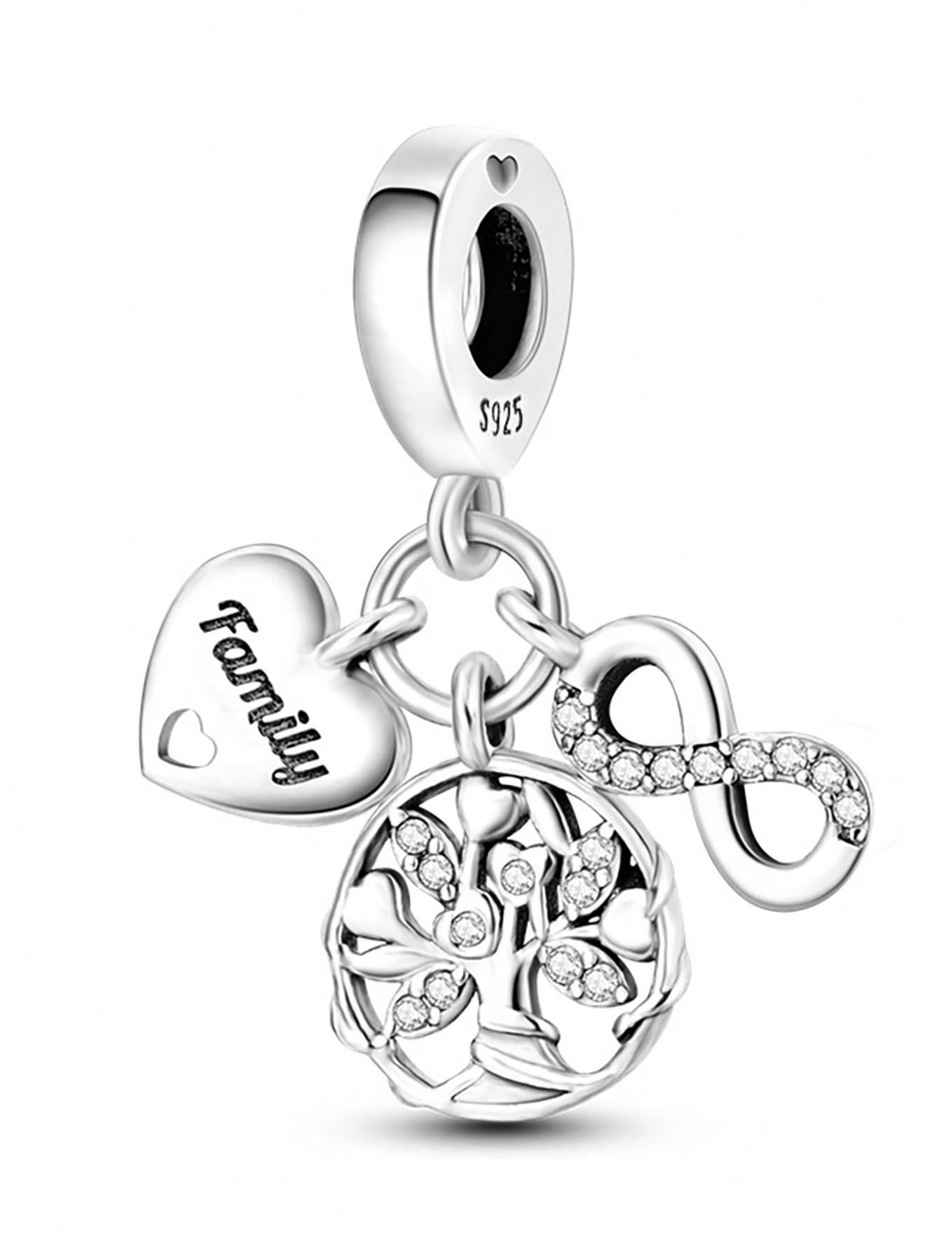 Silver Plated Tree Of Life Sphere Bead Pendant, Fits DIY Bracelet Necklace, Heart Detail Women Jewelry Charm, Holiday Gift For Mom Wife Family Friends