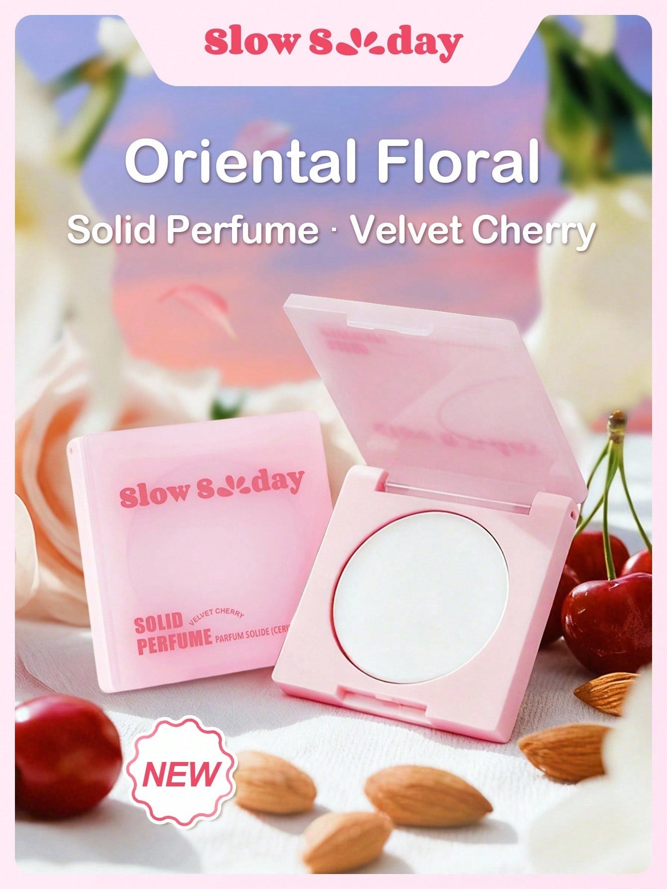 Slow Sunday Solid Perfume (Velvet Cherry), Long-Lasting Fragrance, Mini Perfume, Romantic & Charming, Floral Fruity, Daily Commute & Vacation, Non-Alcoholic, Travel-Friendly, K Beauty, Ideal For Part