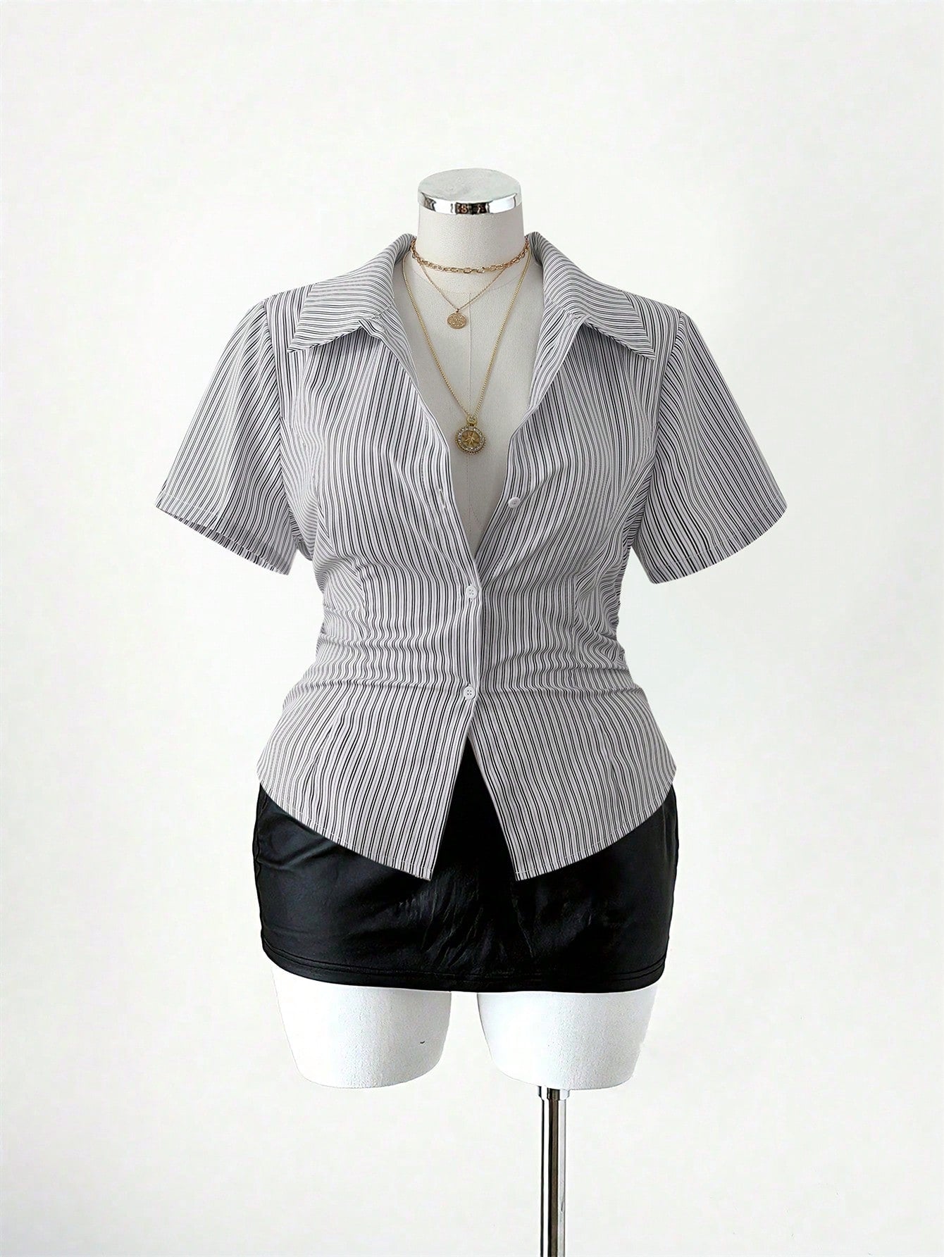 Sunspun Plus Size Women Striped Waist Casual Shirt