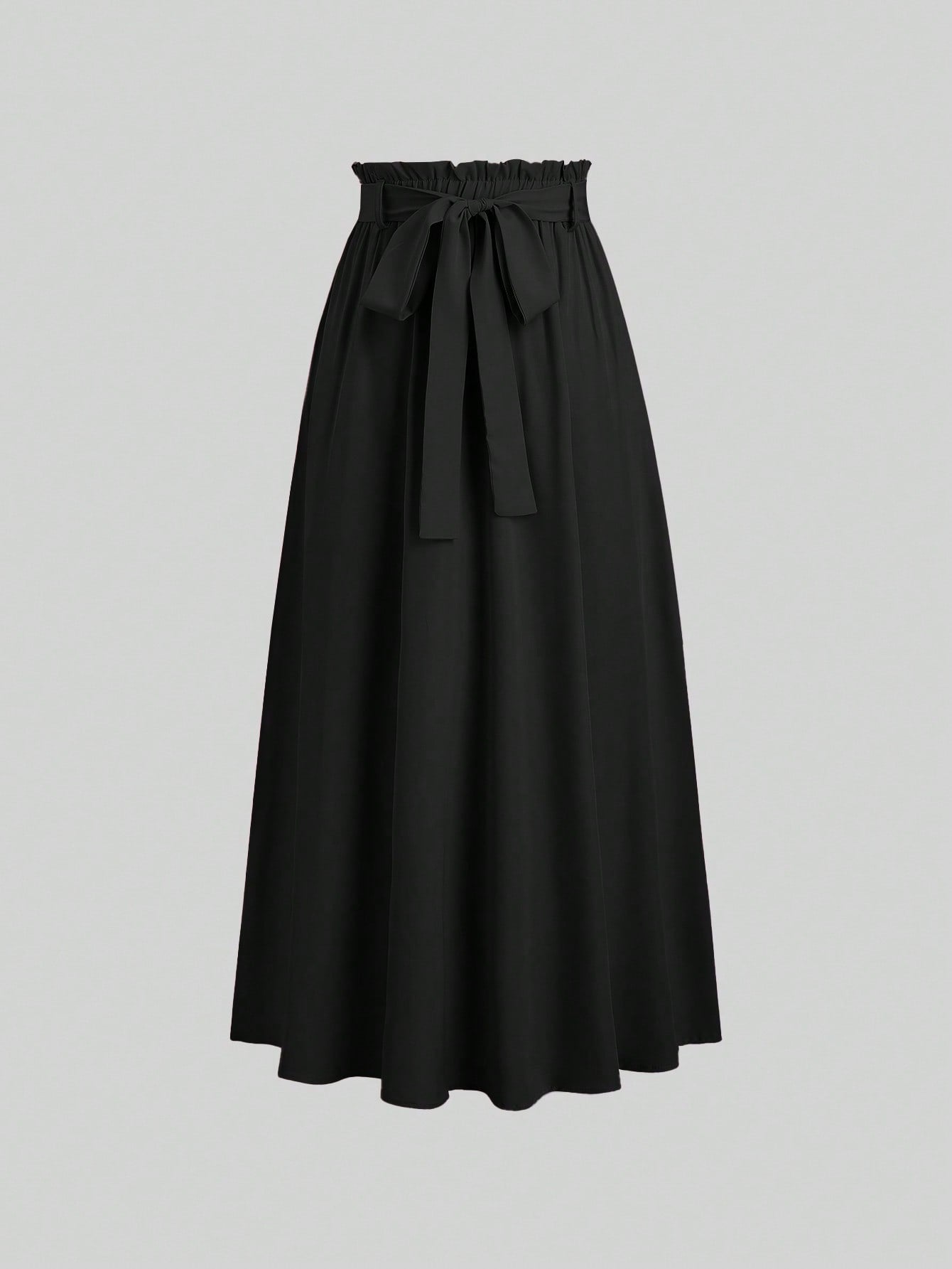 Sweetra Women's Solid Color Elastic Waist Knotted Long Casual Skirt
