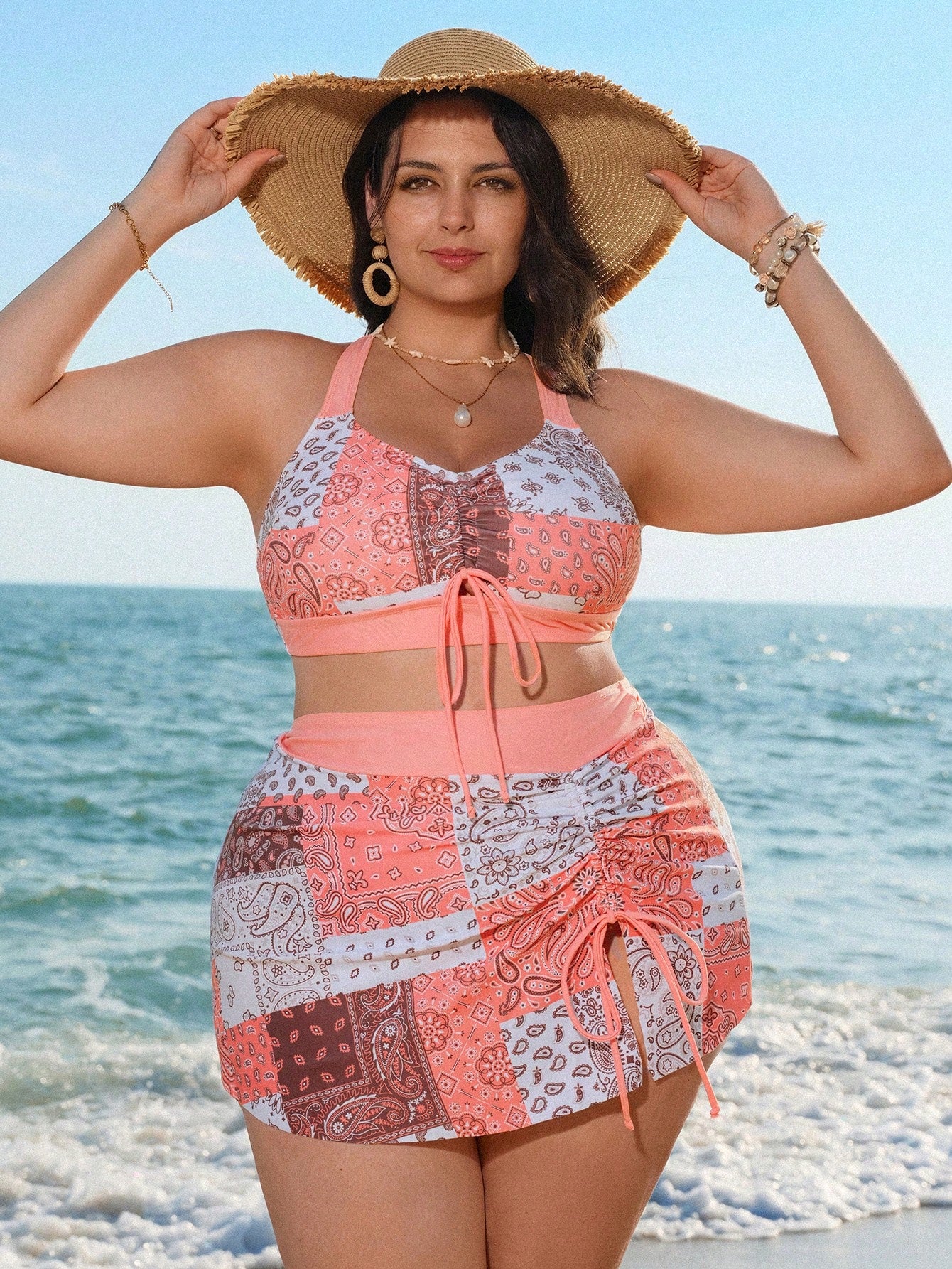 Swim Lushoire 2026 Summer Women's Beach Bikini Bohemian Vacation Elegant Plus Size Swimwear Set