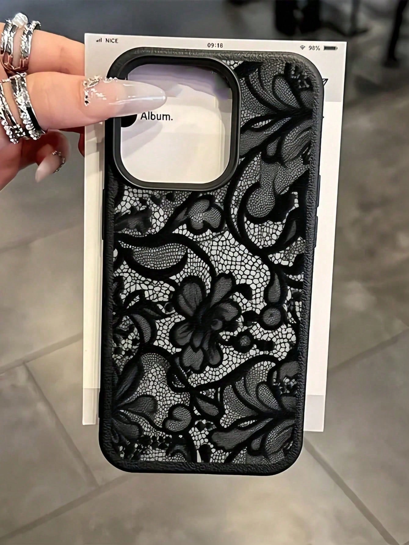 TPU Black Lace Shockproof TPU Lace 1pc Lace TPU Shockproof Flower Painted Matte Litchi Texture Full Coverage Phone Protective Case Compatible With 11 12 13 14 15 16 17 Pro Max Spring Gift Birthday Ann