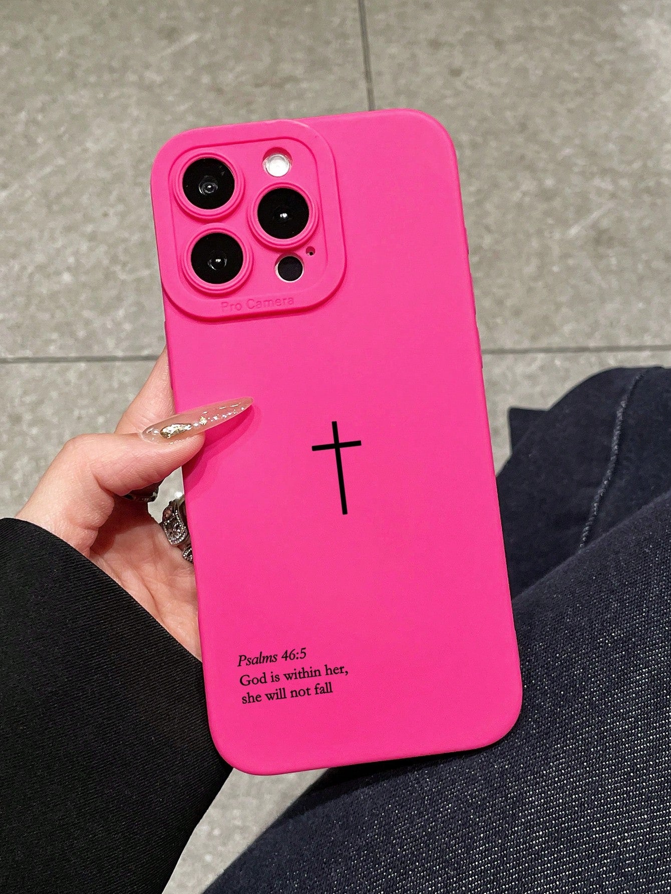 TPU Religious Mythological Figures Elements Fashion Phone Cases Slogan Elements Fashion Religious Psalm 46:5 Cross Design Phone Case, Rose Red Lens Protection Phone Case Compatible With IPhone 13/14/1