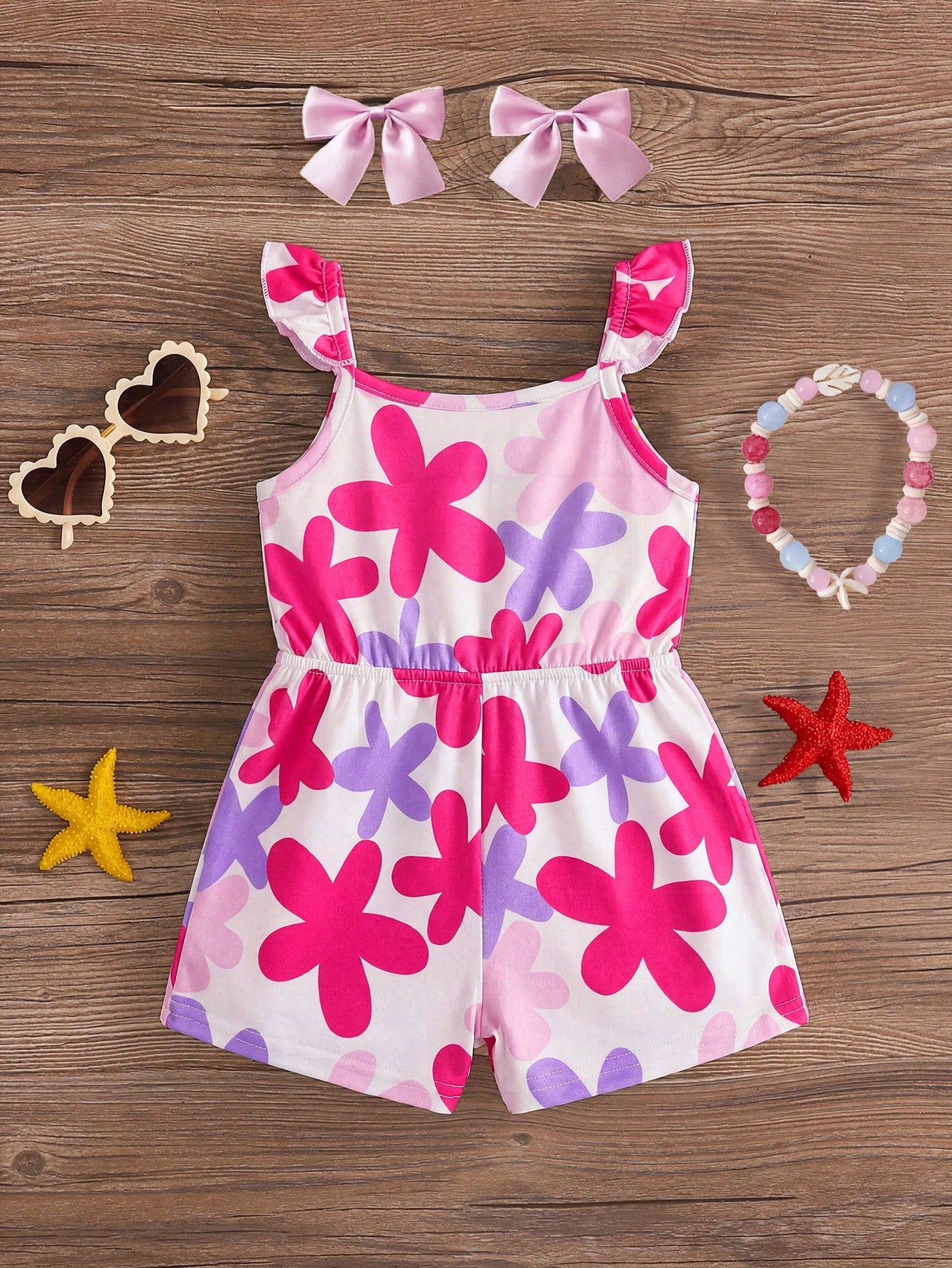 Travachic KIDS Babygirl Casual Knit Elastic Cute Cartoon Pattern Camisole Romper, Suitable For Summer