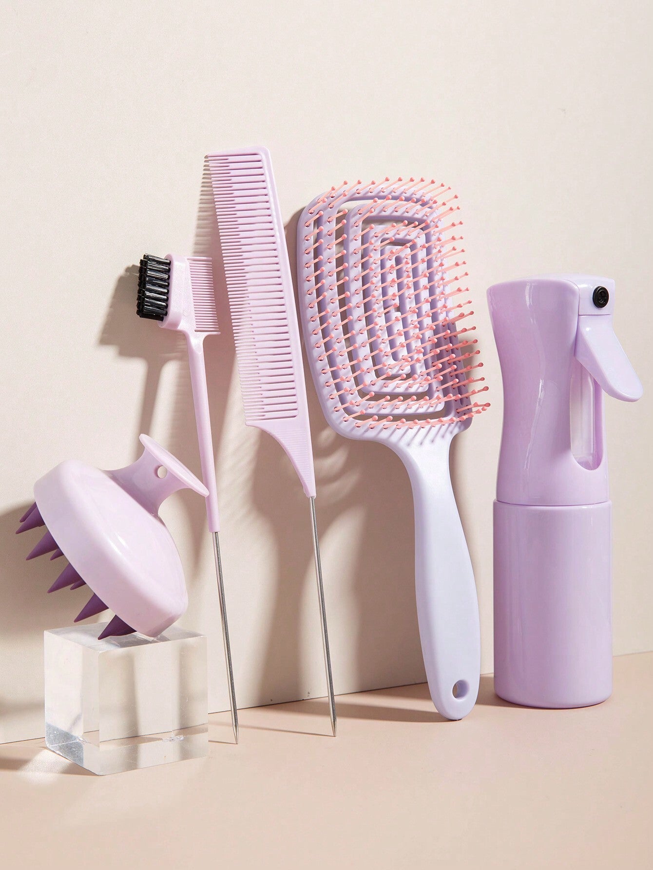 WANMEI 5pcs Hair Styling Brush Set, Including Edge Control Brush, Teasing Brush, Styling Tail Comb, Volumizing Ponytail Brush, Dual-Sided Eyebrow Brush, Makeup Brush, Eyelash Comb, Eyelash Separator