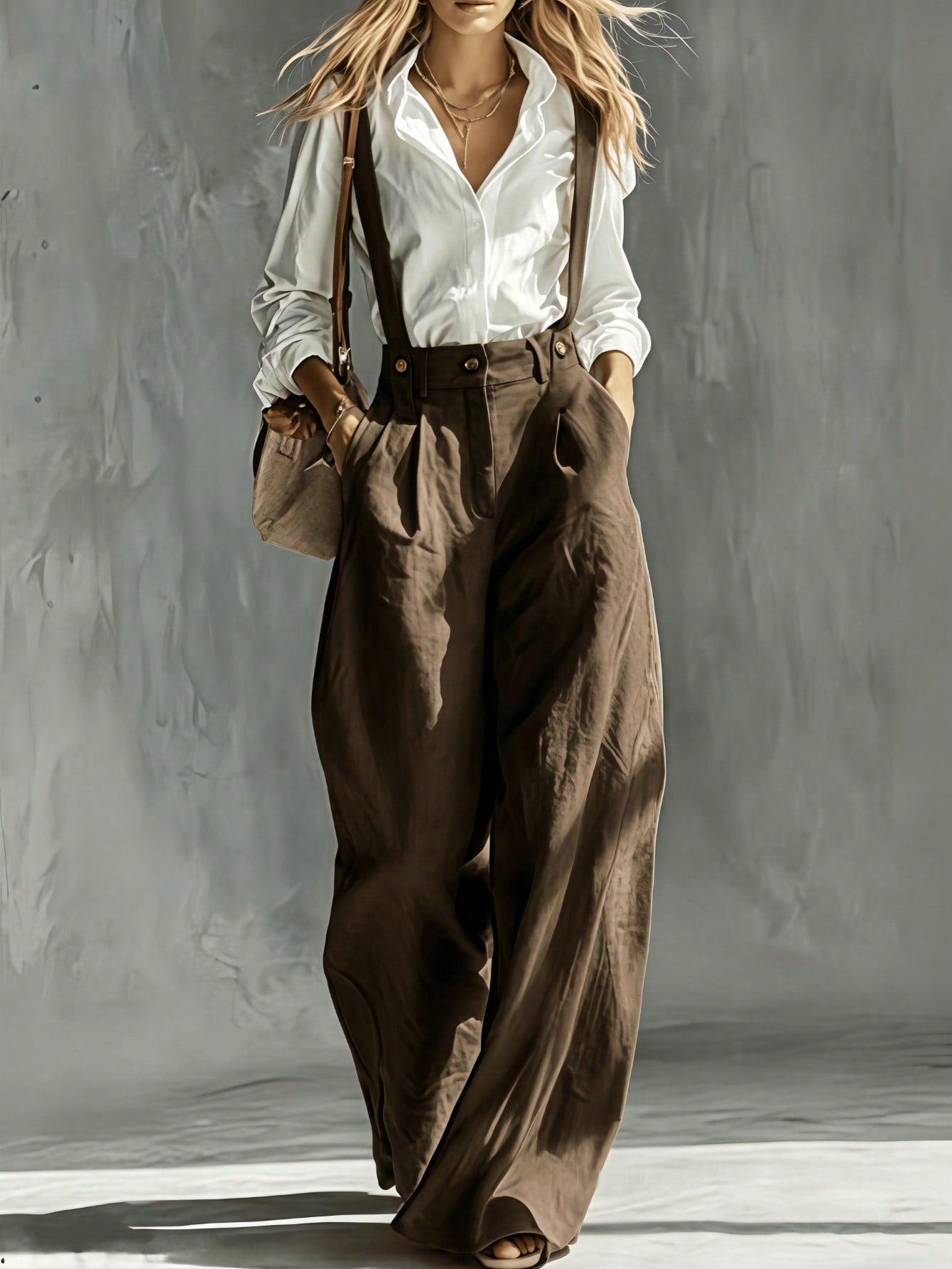Women's Pink Loose French Casual Long Pants, Wide Leg High Waist Loose Fit, Solid Color High Waist Wide Leg Cargo Pants, Suitable For Office Wear, Soft And Breathable Pants, Suitable For Work And Busi