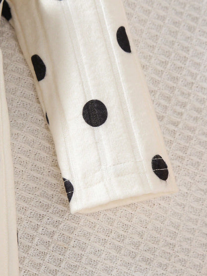0-9 Months Newborn Baby Girl Black & White Polka Dot Bow Long Sleeve Dress, Ribbed Knit Ruffle Hem Princess Dress, Autumn/Winter Layering Outfit For Photos, Outings And Gifts