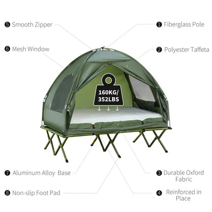#Summervibes Outsunny 1/2 Person Foldable Camping Cot with Tent, Bedspread, Thick Air Mattress, 4-In-1 Elevated Camping Bed for Outdoor Hiking, Picnic, Travel,summerwins