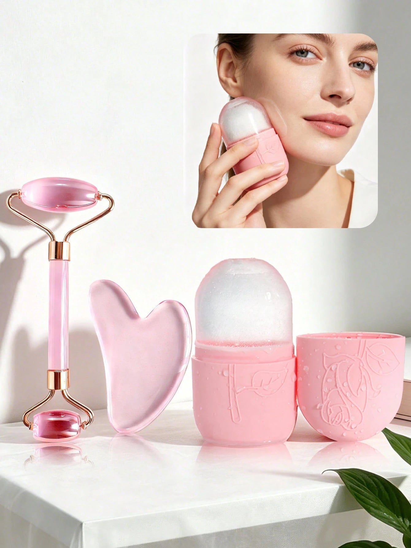 1/2/3pcs Facial Beauty Massage Tool Set, Gua Sha Scraper & Roller Combo, Silicone Face Ice Roller For Face And Neck, Gua Sha Roller Massage For Lifting And Firming Skin, Ice Cooling Soothing, Suitable
