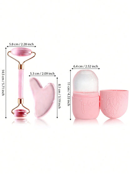1/2/3pcs Facial Beauty Massage Tool Set, Gua Sha Scraper & Roller Combo, Silicone Face Ice Roller For Face And Neck, Gua Sha Roller Massage For Lifting And Firming Skin, Ice Cooling Soothing, Suitable