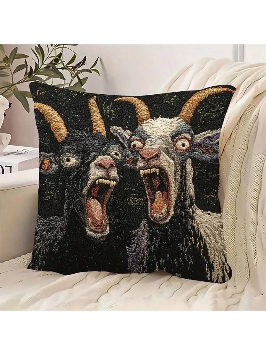 1/2/4 Pcs 17.7 X 17.7 Inch Decorative Throw Pillow Cover, 2D Printing Screaming Goat Design, Modern Style With Zipper Closure. This Throw Pillow Cover Is Suitable For Any Room, Pure Printing Design Wi