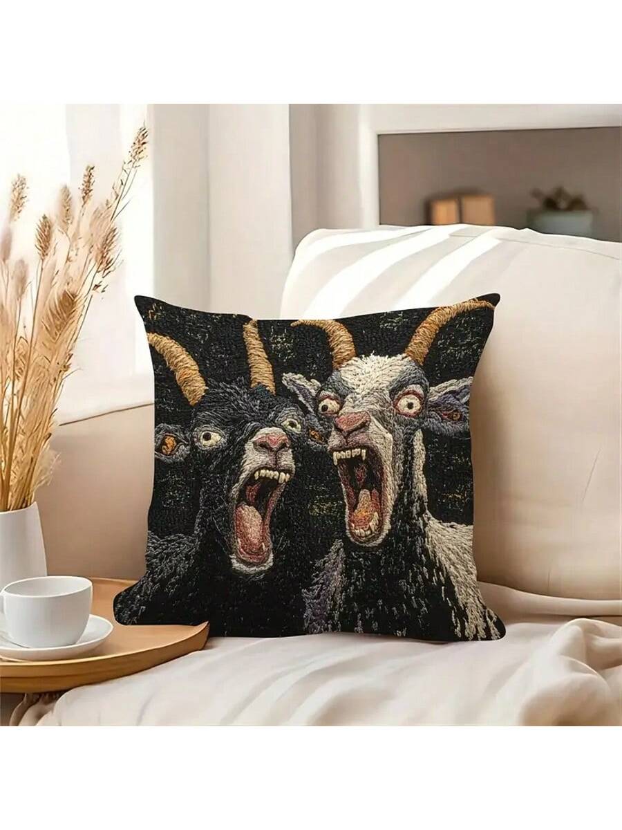 1/2/4 Pcs 17.7 X 17.7 Inch Decorative Throw Pillow Cover, 2D Printing Screaming Goat Design, Modern Style With Zipper Closure. This Throw Pillow Cover Is Suitable For Any Room, Pure Printing Design Wi