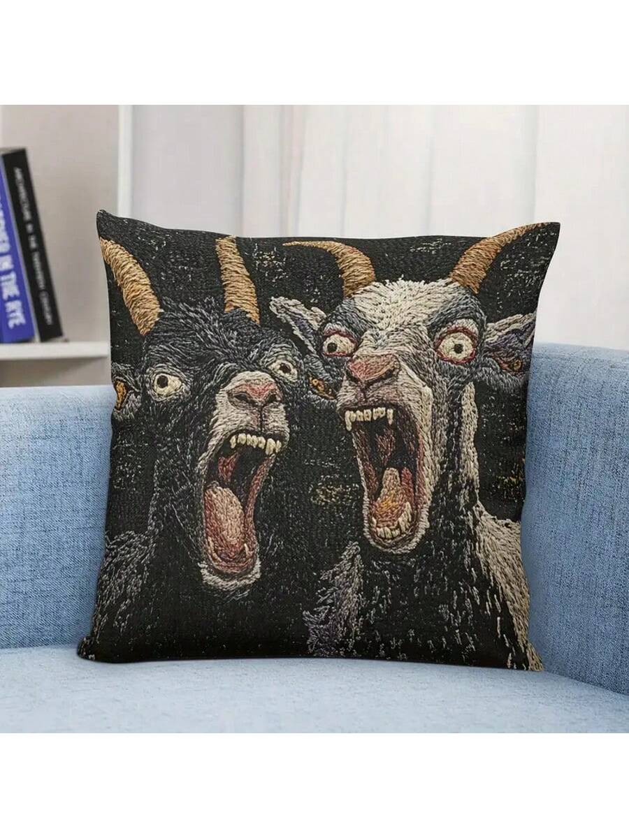 1/2/4 Pcs 17.7 X 17.7 Inch Decorative Throw Pillow Cover, 2D Printing Screaming Goat Design, Modern Style With Zipper Closure. This Throw Pillow Cover Is Suitable For Any Room, Pure Printing Design Wi