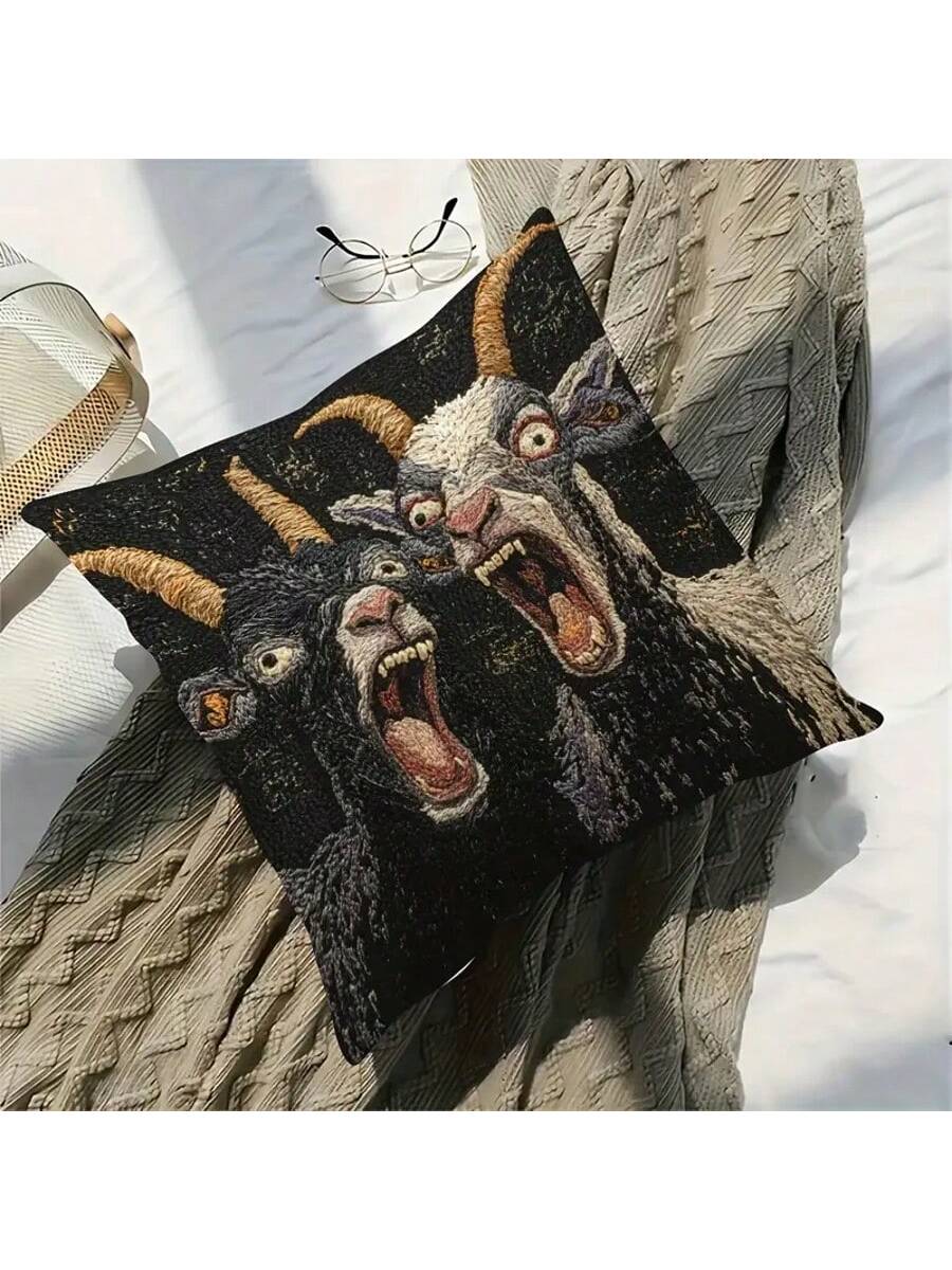 1/2/4 Pcs 17.7 X 17.7 Inch Decorative Throw Pillow Cover, 2D Printing Screaming Goat Design, Modern Style With Zipper Closure. This Throw Pillow Cover Is Suitable For Any Room, Pure Printing Design Wi