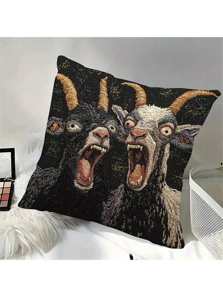 1/2/4 Pcs 17.7 X 17.7 Inch Decorative Throw Pillow Cover, 2D Printing Screaming Goat Design, Modern Style With Zipper Closure. This Throw Pillow Cover Is Suitable For Any Room, Pure Printing Design Wi