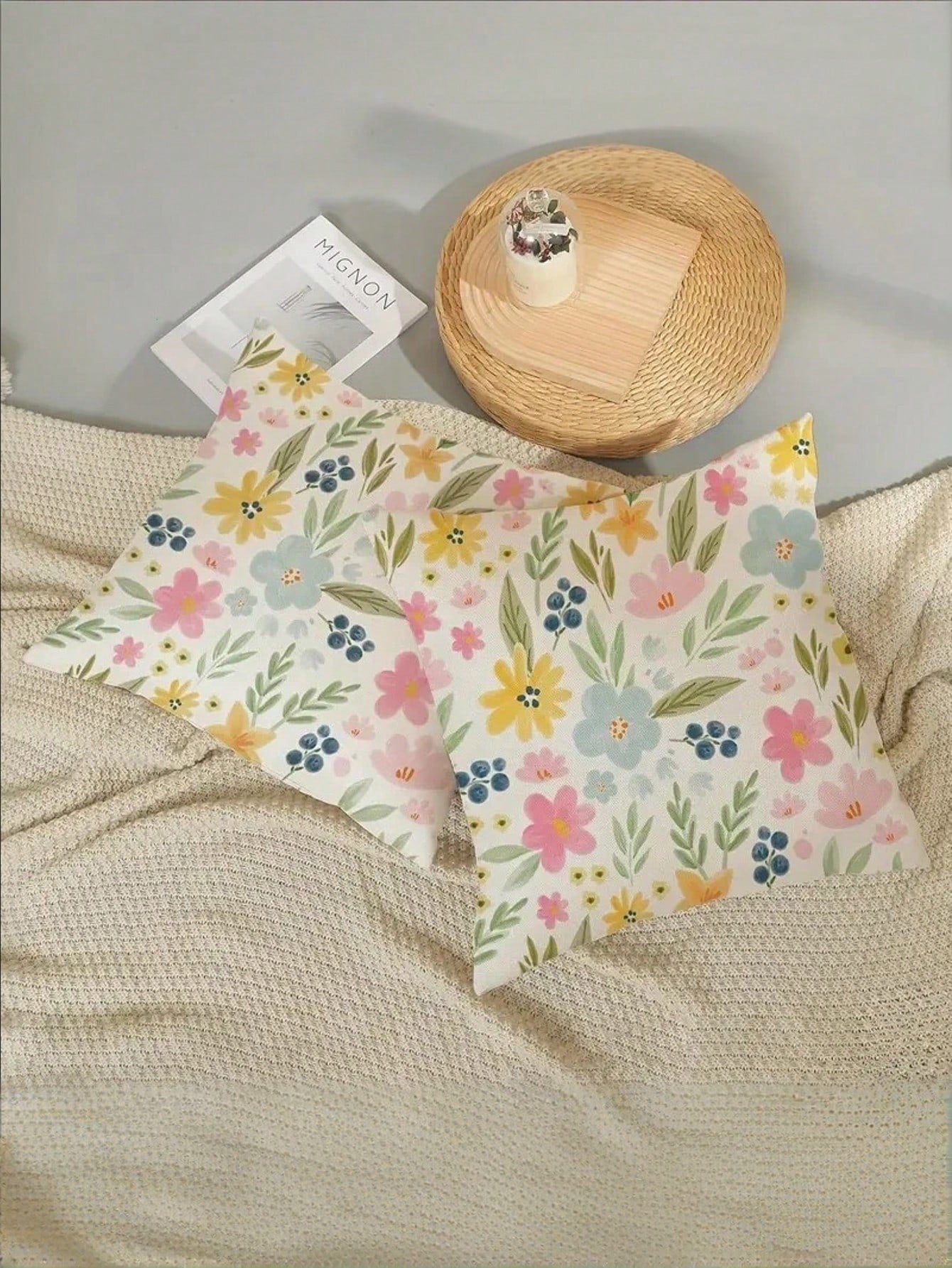 1/2/4 Pcs Spring Floral Watercolor Print Pillow Covers, Featuring Yellow, Pink And Blue Flowers And Leaves. These Floral Pillow Covers Are Perfect For Spring And Summer, Ideal For Farmhouse Style Outd