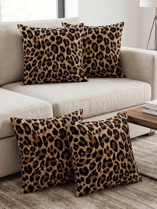 1/2/4pcs Leopard Print Pillowcases, Cushion Covers, Bedding, Comfortable And Easy To Care Pillowcases, Hair And Skin Protection Pillowcases, Living Room Sofa Room Decoration Pillowcases, Single-Sided