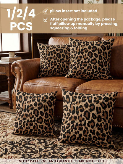 1/2/4pcs Leopard Print Pillowcases, Cushion Covers, Bedding, Comfortable And Easy To Care Pillowcases, Hair And Skin Protection Pillowcases, Living Room Sofa Room Decoration Pillowcases, Single-Sided