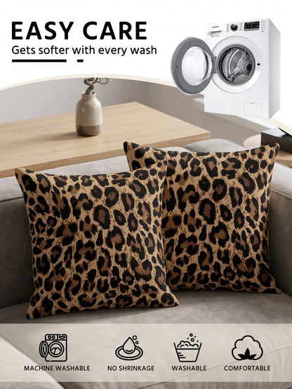 1/2/4pcs Leopard Print Pillowcases, Cushion Covers, Bedding, Comfortable And Easy To Care Pillowcases, Hair And Skin Protection Pillowcases, Living Room Sofa Room Decoration Pillowcases, Single-Sided