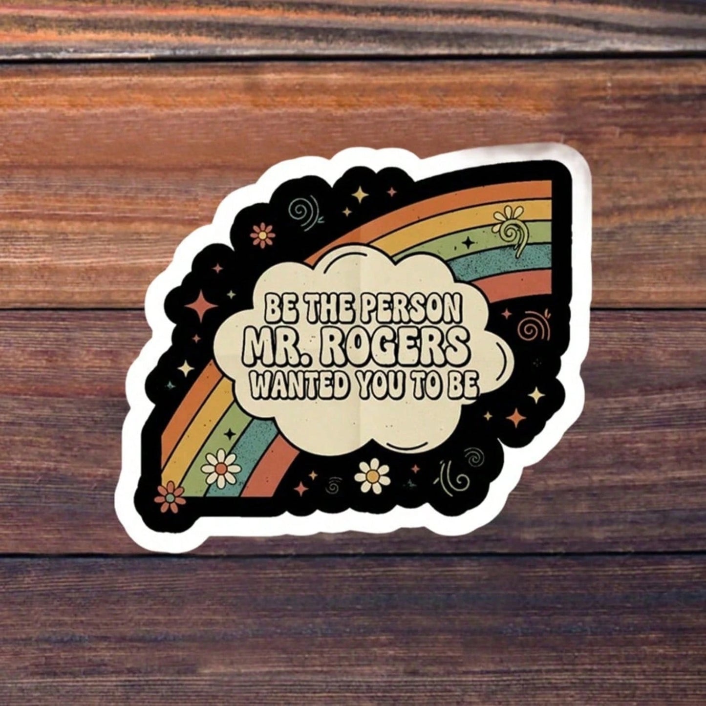 1/2/5pcs "Be The Person Mr. Rogers Wanted You To Be" Vinyl Stickers,Retro Rainbow Encouragement Design,Suitable For Laptop, Water Bottle, Tumbler, Phone Case, Tablet, Notebook, Planner, Journal, Car