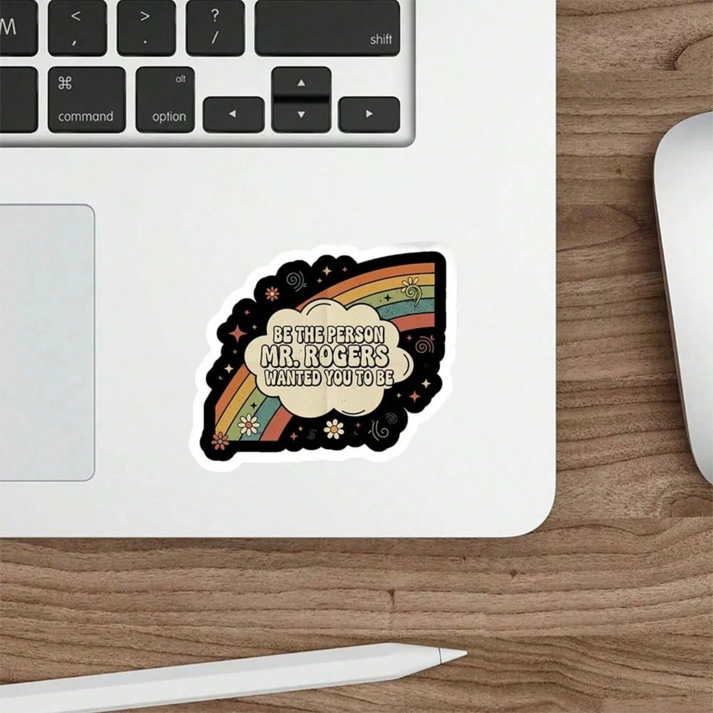 1/2/5pcs "Be The Person Mr. Rogers Wanted You To Be" Vinyl Stickers,Retro Rainbow Encouragement Design,Suitable For Laptop, Water Bottle, Tumbler, Phone Case, Tablet, Notebook, Planner, Journal, Car