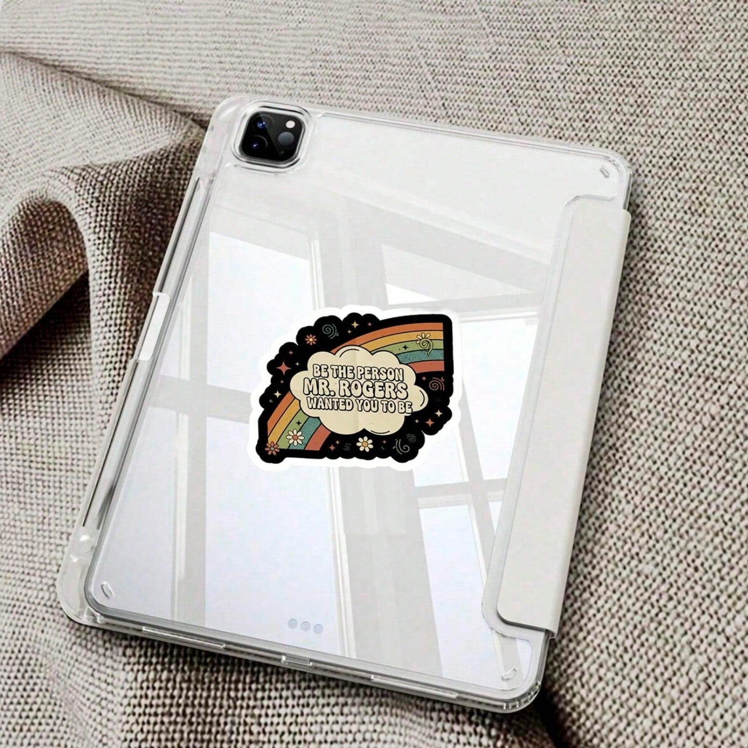 1/2/5pcs "Be The Person Mr. Rogers Wanted You To Be" Vinyl Stickers,Retro Rainbow Encouragement Design,Suitable For Laptop, Water Bottle, Tumbler, Phone Case, Tablet, Notebook, Planner, Journal, Car
