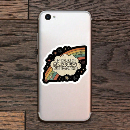 1/2/5pcs "Be The Person Mr. Rogers Wanted You To Be" Vinyl Stickers,Retro Rainbow Encouragement Design,Suitable For Laptop, Water Bottle, Tumbler, Phone Case, Tablet, Notebook, Planner, Journal, Car
