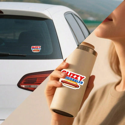 1/2/5pcs Funny "Glizzy Gobbler" Hot Dog Stickers, Vintage Red & Blue Text Waterproof Vinyl Decals, Suitable For Car Windows, Laptops, Water Bottles, Cups, Phone Cases, Helmets, Street Food Themed Deco