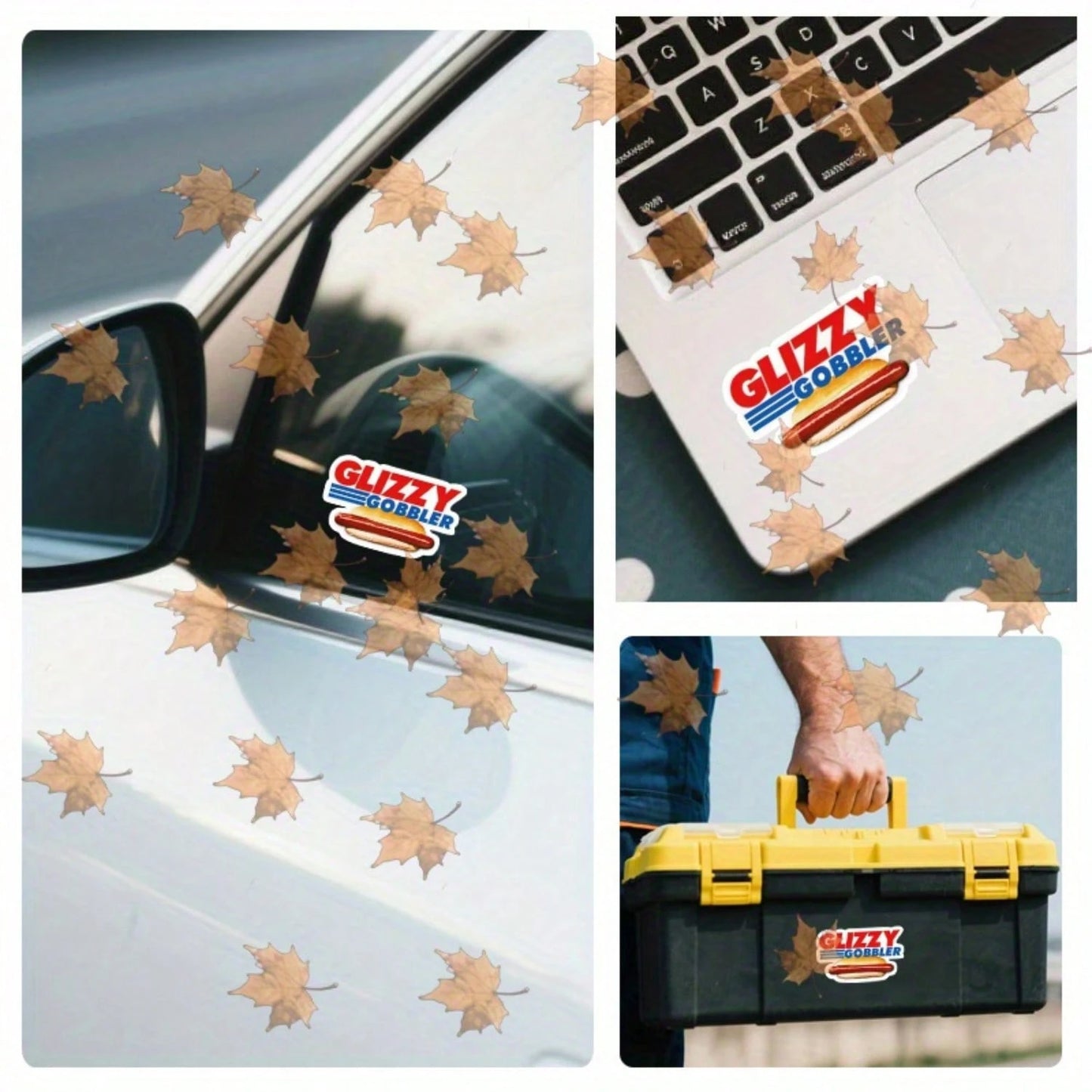 1/2/5pcs Funny "Glizzy Gobbler" Hot Dog Stickers, Vintage Red & Blue Text Waterproof Vinyl Decals, Suitable For Car Windows, Laptops, Water Bottles, Cups, Phone Cases, Helmets, Street Food Themed Deco