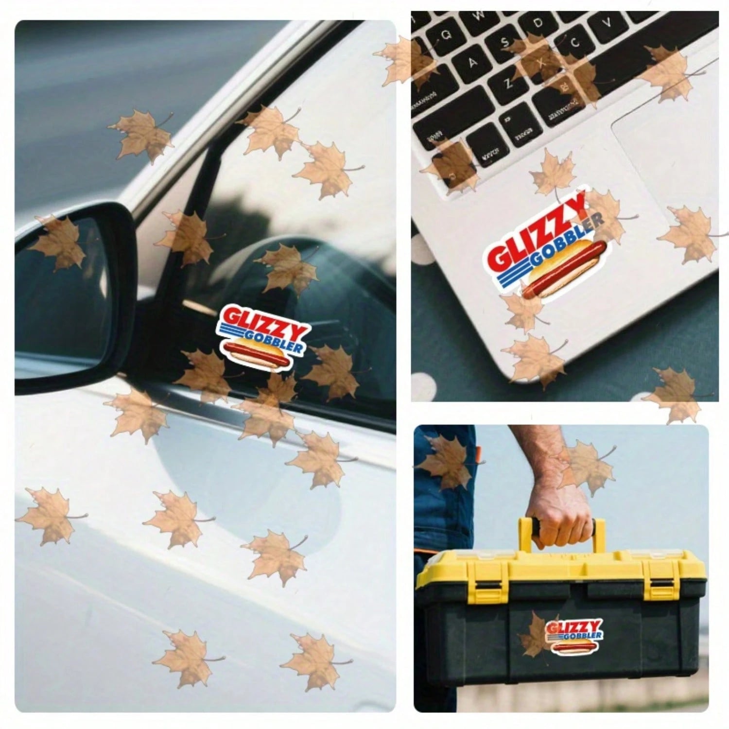 1/2/5pcs Funny "Glizzy Gobbler" Hot Dog Stickers, Vintage Red & Blue Text Waterproof Vinyl Decals, Suitable For Car Windows, Laptops, Water Bottles, Cups, Phone Cases, Helmets, Street Food Themed Deco