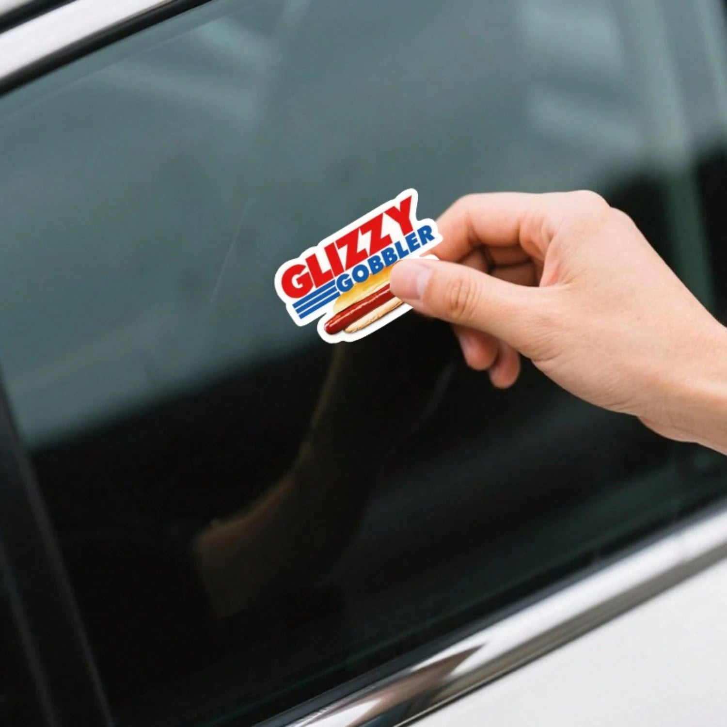 1/2/5pcs Funny "Glizzy Gobbler" Hot Dog Stickers, Vintage Red & Blue Text Waterproof Vinyl Decals, Suitable For Car Windows, Laptops, Water Bottles, Cups, Phone Cases, Helmets, Street Food Themed Deco
