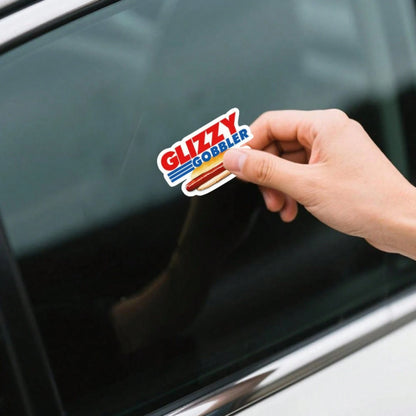 1/2/5pcs Funny "Glizzy Gobbler" Hot Dog Stickers, Vintage Red & Blue Text Waterproof Vinyl Decals, Suitable For Car Windows, Laptops, Water Bottles, Cups, Phone Cases, Helmets, Street Food Themed Deco