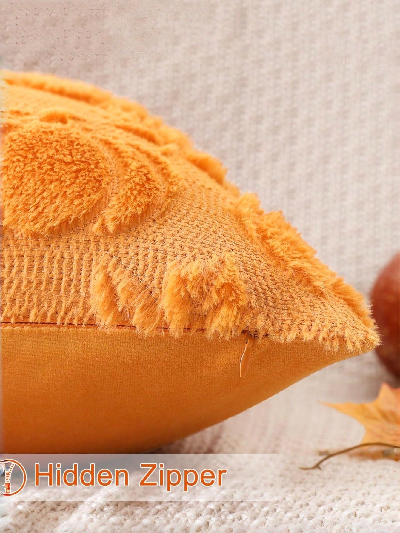 1/2pcs Autumn Pumpkin Maple Leaf Decorative Pillow Covers, 18x18 Inch Soft Faux Fur Jacquard Square Cushion Covers, Suitable For Sofa, Bedroom, Patio, Orange