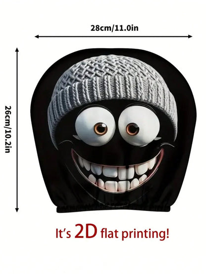 1/2pcs Car Headrest Cover, Grey Hat, Cartoonish And Funny Smiling Face Printing- No Filling, Easy To Install- Ideal Choice For Both Men's And Women's Car Interior Decoration, Perfect For Year-Round