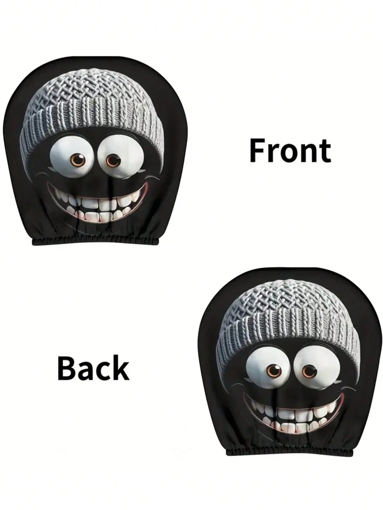 1/2pcs Car Headrest Cover, Grey Hat, Cartoonish And Funny Smiling Face Printing- No Filling, Easy To Install- Ideal Choice For Both Men's And Women's Car Interior Decoration, Perfect For Year-Round