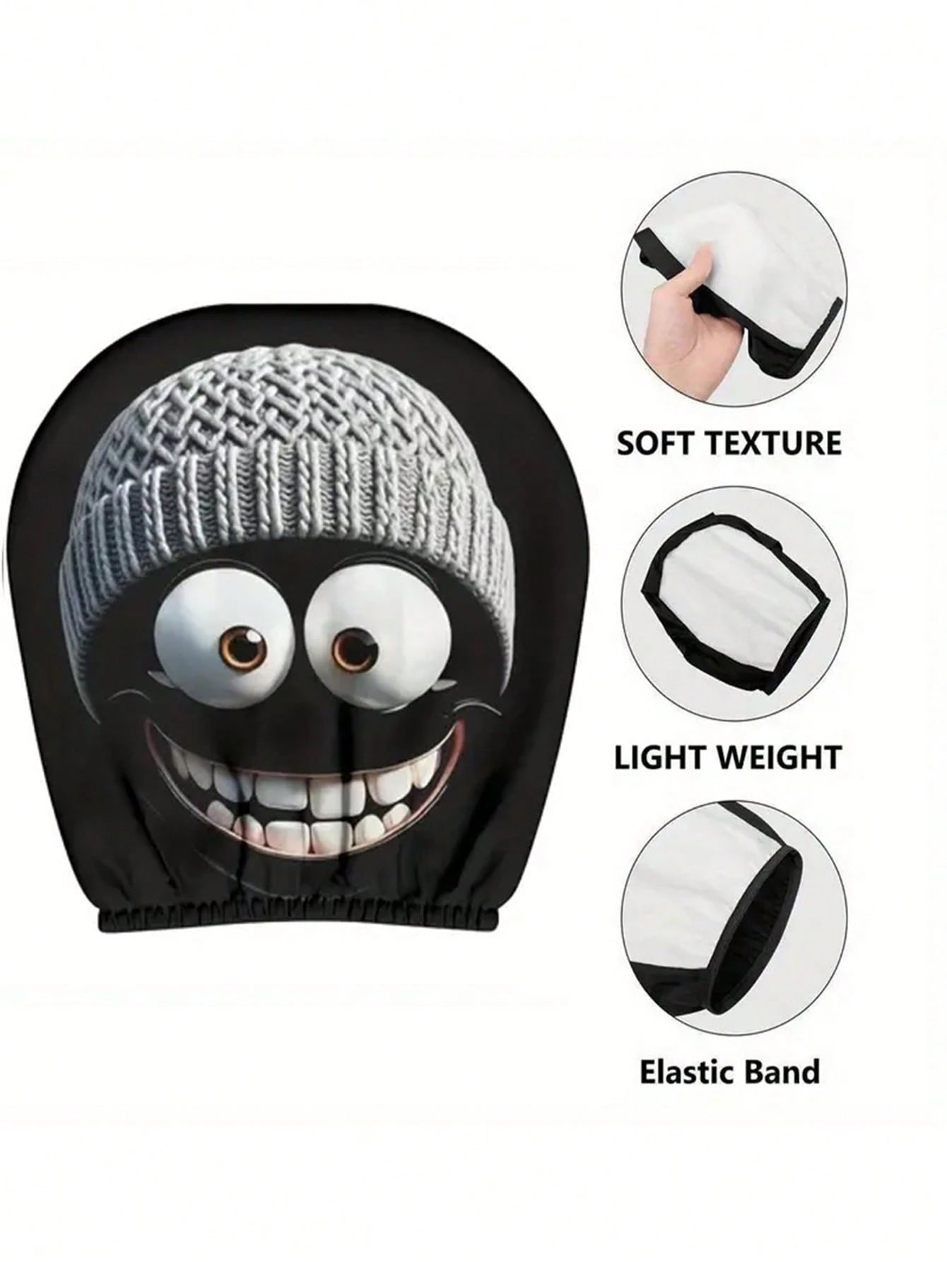 1/2pcs Car Headrest Cover, Grey Hat, Cartoonish And Funny Smiling Face Printing- No Filling, Easy To Install- Ideal Choice For Both Men's And Women's Car Interior Decoration, Perfect For Year-Round