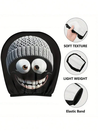 1/2pcs Car Headrest Cover, Grey Hat, Cartoonish And Funny Smiling Face Printing- No Filling, Easy To Install- Ideal Choice For Both Men's And Women's Car Interior Decoration, Perfect For Year-Round