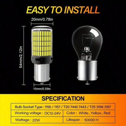1/2PCS LED Car Lights 1156 BA15S P21W BAU15S PY21W 1157 BAY15D LED Bulb White Light Red Light Yellow Light 144SMD CanBus Light Reverse Turn Signal Light Automobile Parts