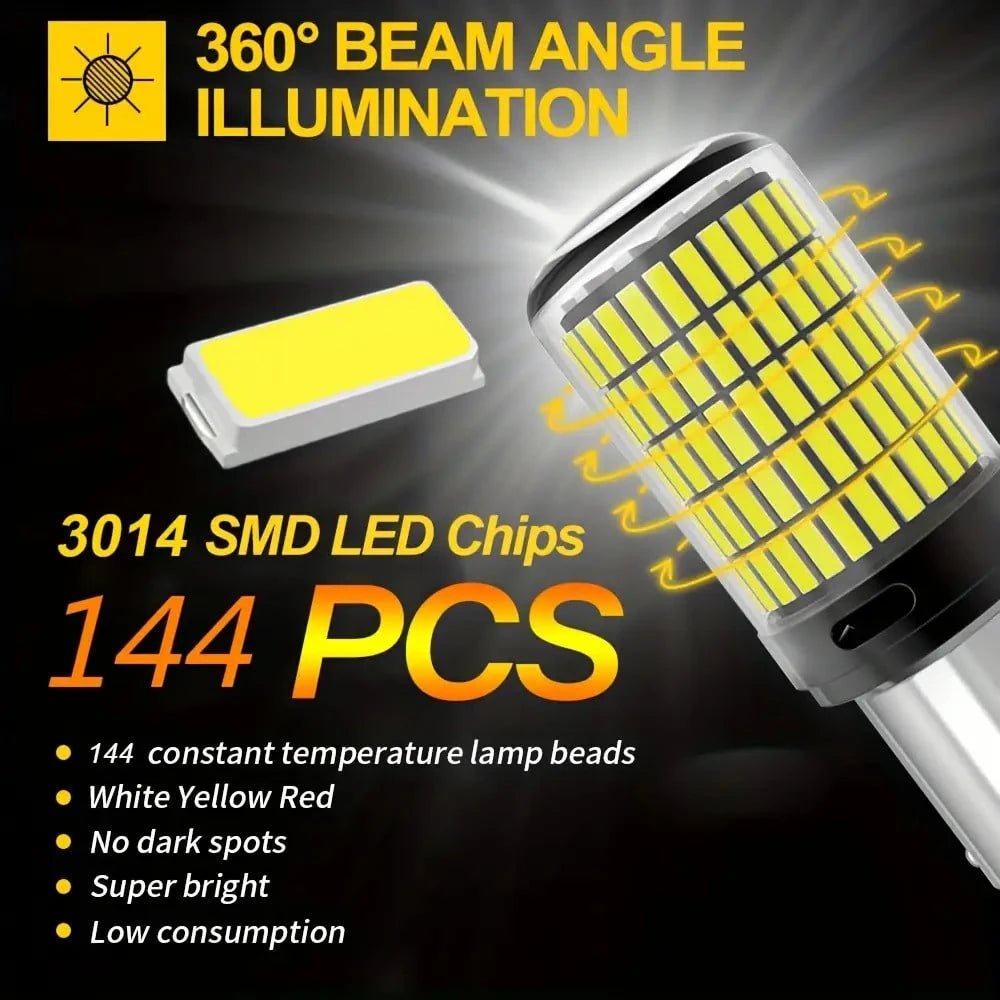 1/2PCS LED Car Lights 1156 BA15S P21W BAU15S PY21W 1157 BAY15D LED Bulb White Light Red Light Yellow Light 144SMD CanBus Light Reverse Turn Signal Light Automobile Parts